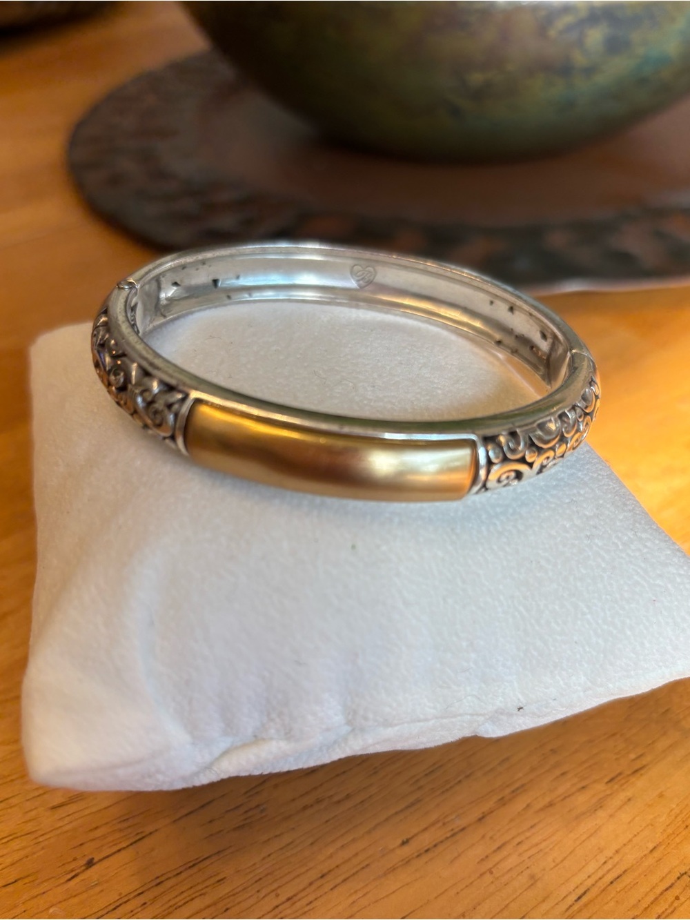 Brighton Hinged Catania Two-Tone Silver and Gold Accent Bangle Bracelet